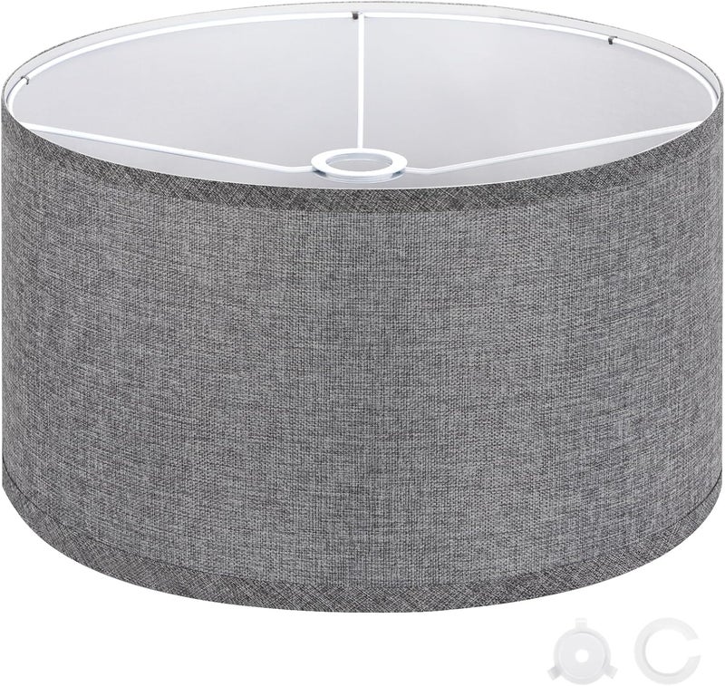 OUTON Grey Large Drum Lamp Shades for Floor Lamps, 17.5" Top x 17.5" Bottom x 10" High, Easy to Assemble, Replacement Linen Lampshades for Table Lamps & Bedside Lamps (1.65" Spider) - Image 1